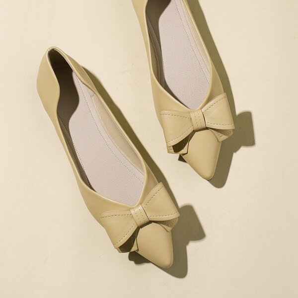 

Bow Decor Point Toe Flats, Apricot