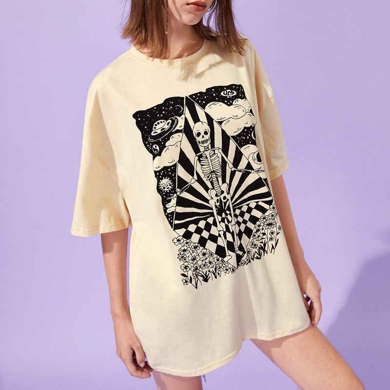 

Skull & Floral Graphic Tee, Apricot