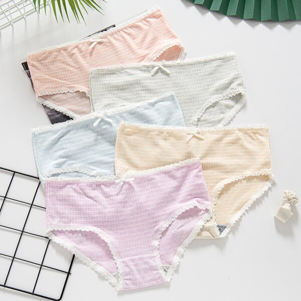 

Girls 5pack Bow Front Plaid Briefs, Multicolor