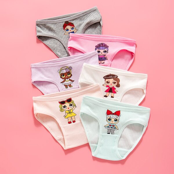 

Toddler Girls 6 Pack Cartoon Figure Graphic Brief, Multicolor