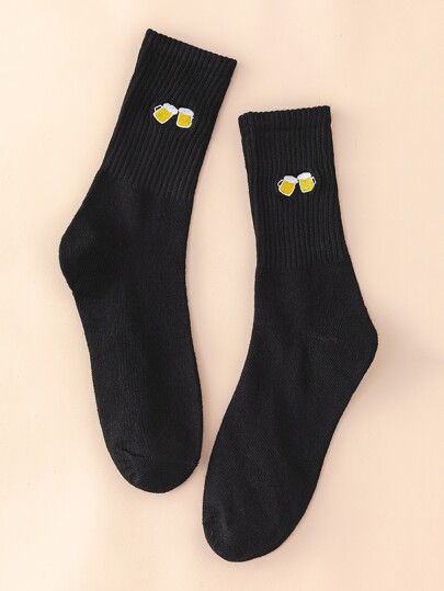 Beer Embroidered Crew Socks