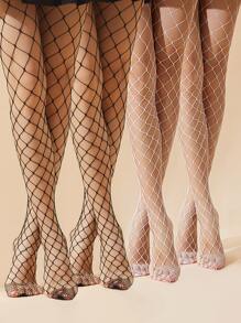 4pairs Minimalist Fishnet Tights - Black and White - View 1