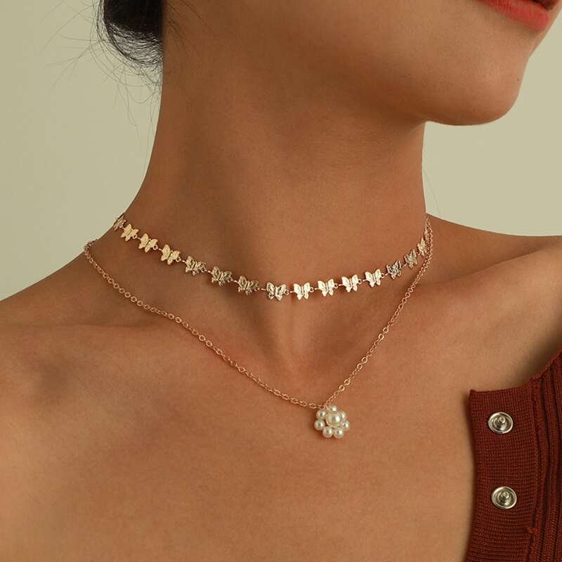 

Butterfly Layered Necklace, Gold