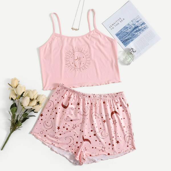 

Plus Sun & Moon Print PJ Set, Pink