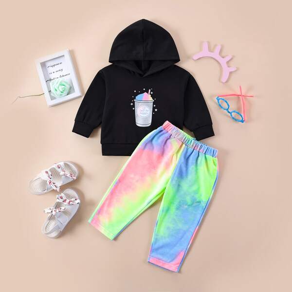 

Baby Tie Dye And Slogan Graphic Hoodie With Sweatpants, Multicolor