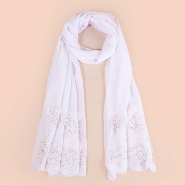 

Faux Pearl Decor Scarf, White