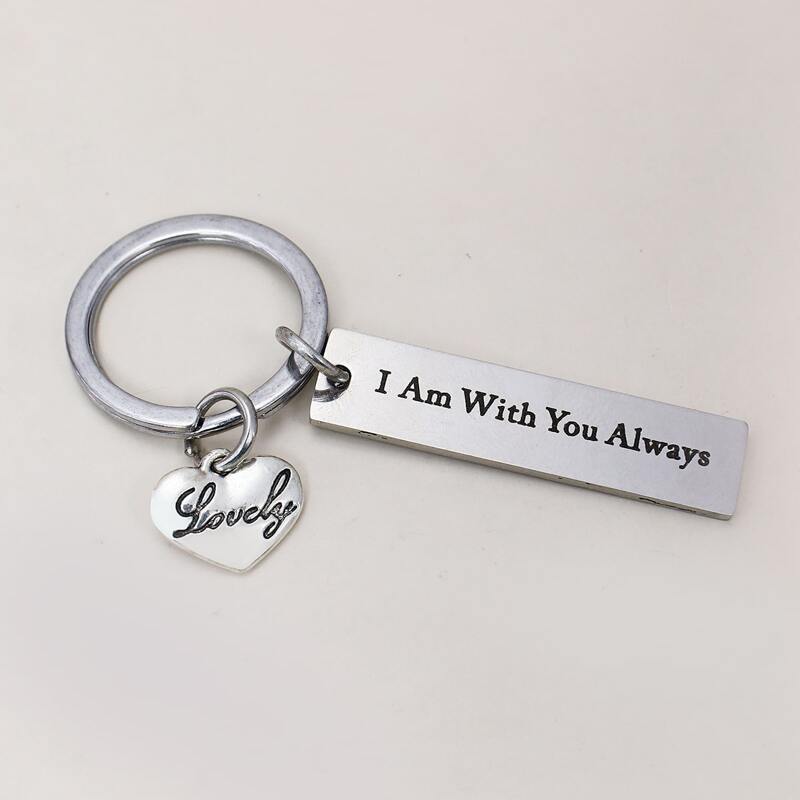 

Slogan Design Geometric & Heart Charm Keychain, Silver