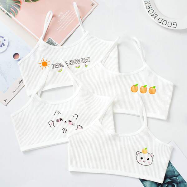

Girls 4pack Cartoon Graphic Bralette, White