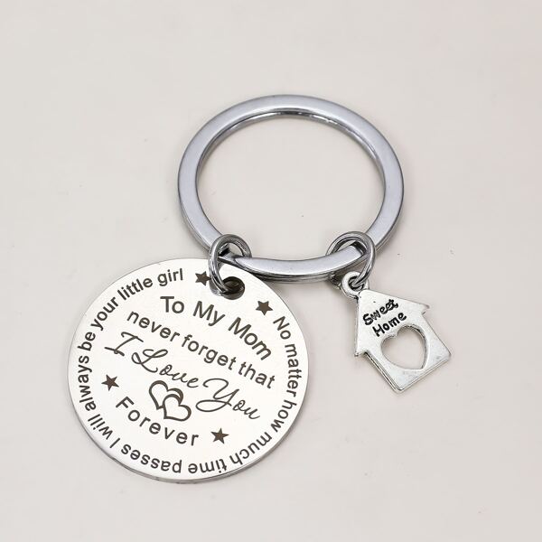 

Letter Design Round Charm Keychain, Silver