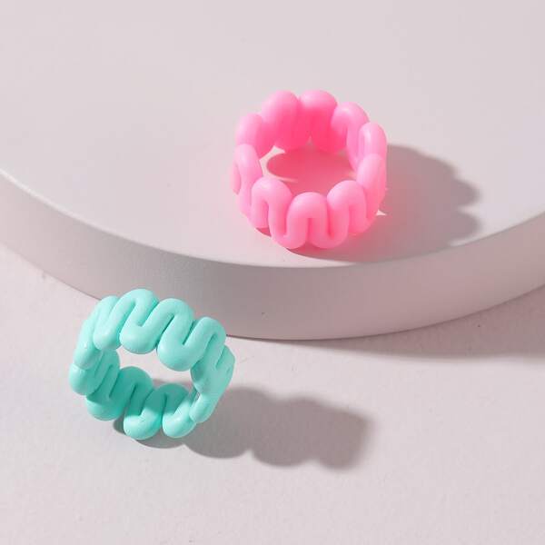 

2pcs Solid Wide Ring, Multicolor