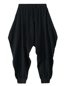 Manfinity Men Elastic Waist Drop Crotch Trousers - Black - View 3