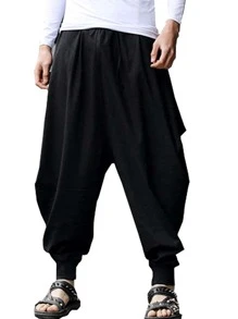 Manfinity Men Elastic Waist Drop Crotch Trousers - Black - View 4