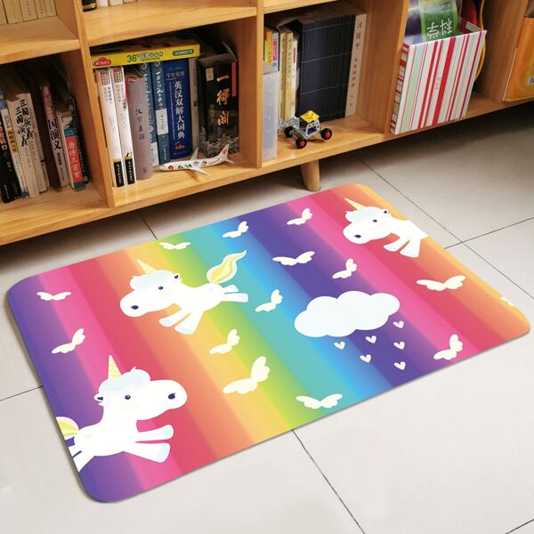 

Kids Cartoon Unicorn Print Floor Carpet, Multicolor