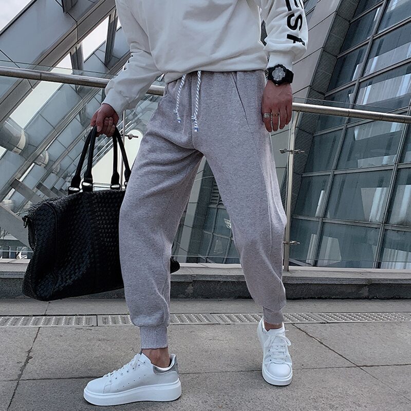 

Guys Solid Drawstring Waist Sweatpants, Grey