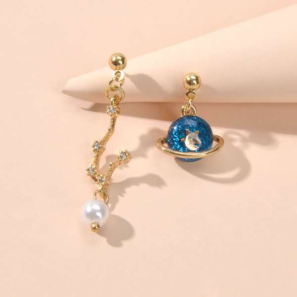 

Rhinestone Decor Planet Drop Earrings, Gold