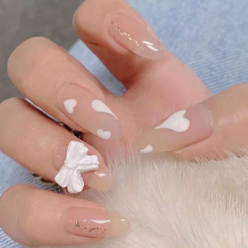 

24pcs Bow Fake Nail, White