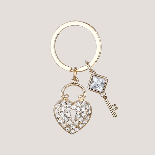 

Heart Lock & Key Charm Keychain, Gold