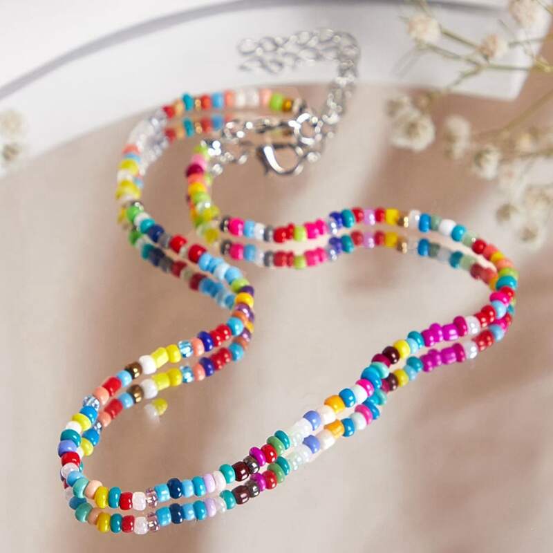 

1pc Colorful Beaded Necklace, Multicolor