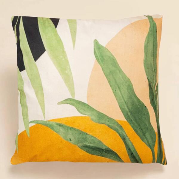 

Leaf Print Cushion Cover Without Filler, Multicolor