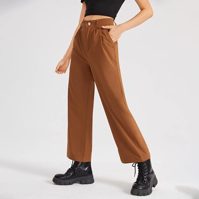 

Solid Slant Pocket Pants, Brown