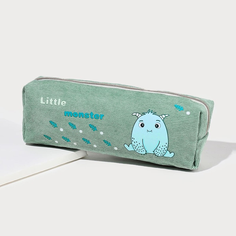 

Cartoon Monster Print Pencil Bag, Mint green