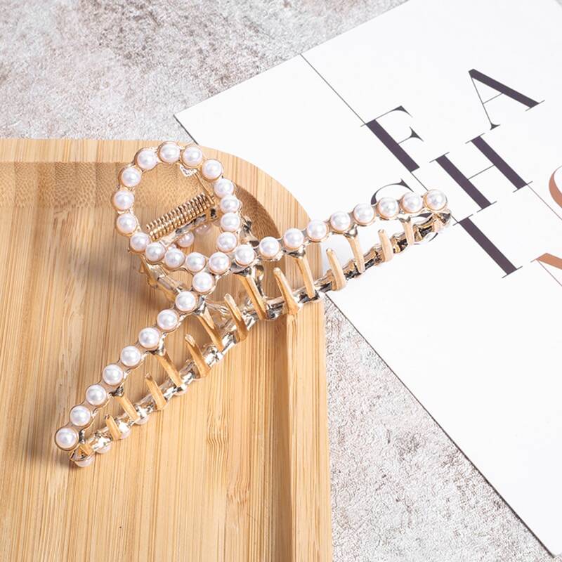 

1pc Faux Pearl Hair Claw, Gold