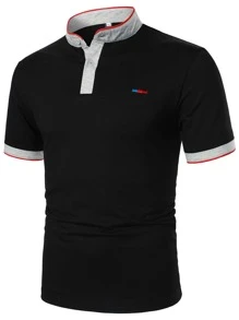 Manfinity 男士撞色滾邊POLO衫 - 黑色 - 查看 1
