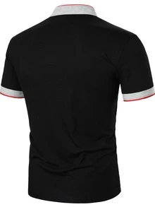 Manfinity 男士撞色滾邊POLO衫 - 黑色 - 查看 2