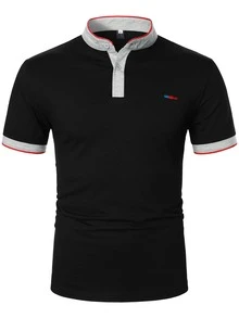 Manfinity 男士撞色滾邊POLO衫 - 黑色 - 查看 3