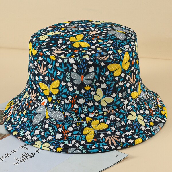 

Butterfly & Flower Print Bucket Hat, Multicolor