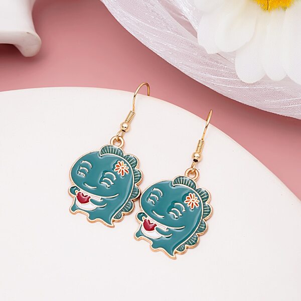 

Cartoon Dinosaur Drop Earrings, Green