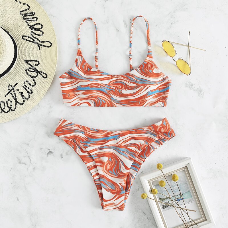 

Wave Print Bikini Swimsuit, Multicolor