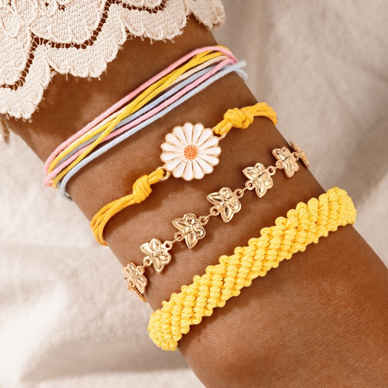 

4pcs Butterfly & Flower Bracelet, Multicolor