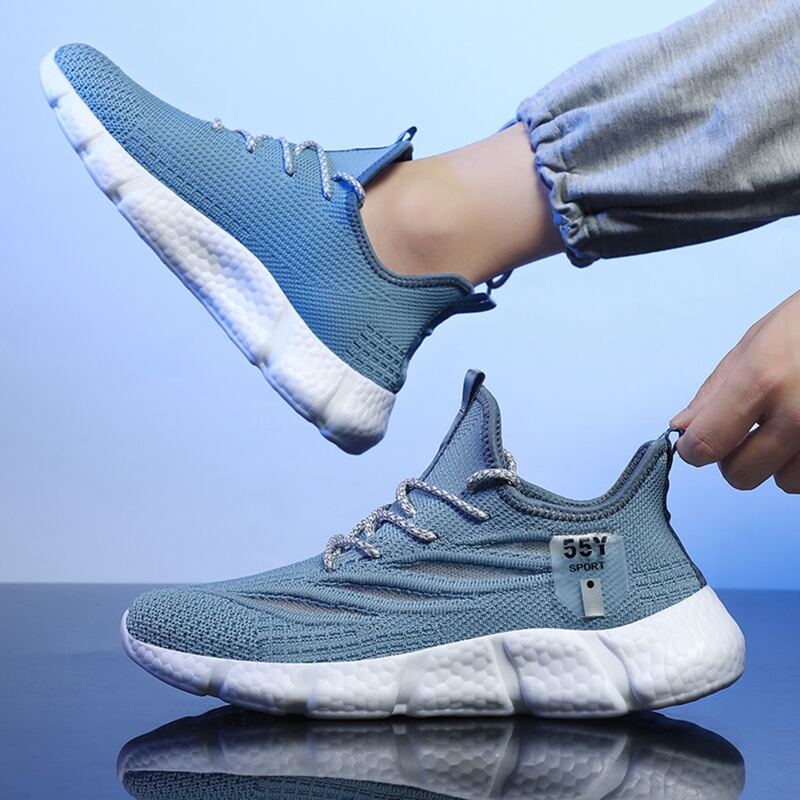 

Guys Lace Up Decor Knit Running Shoes, Blue