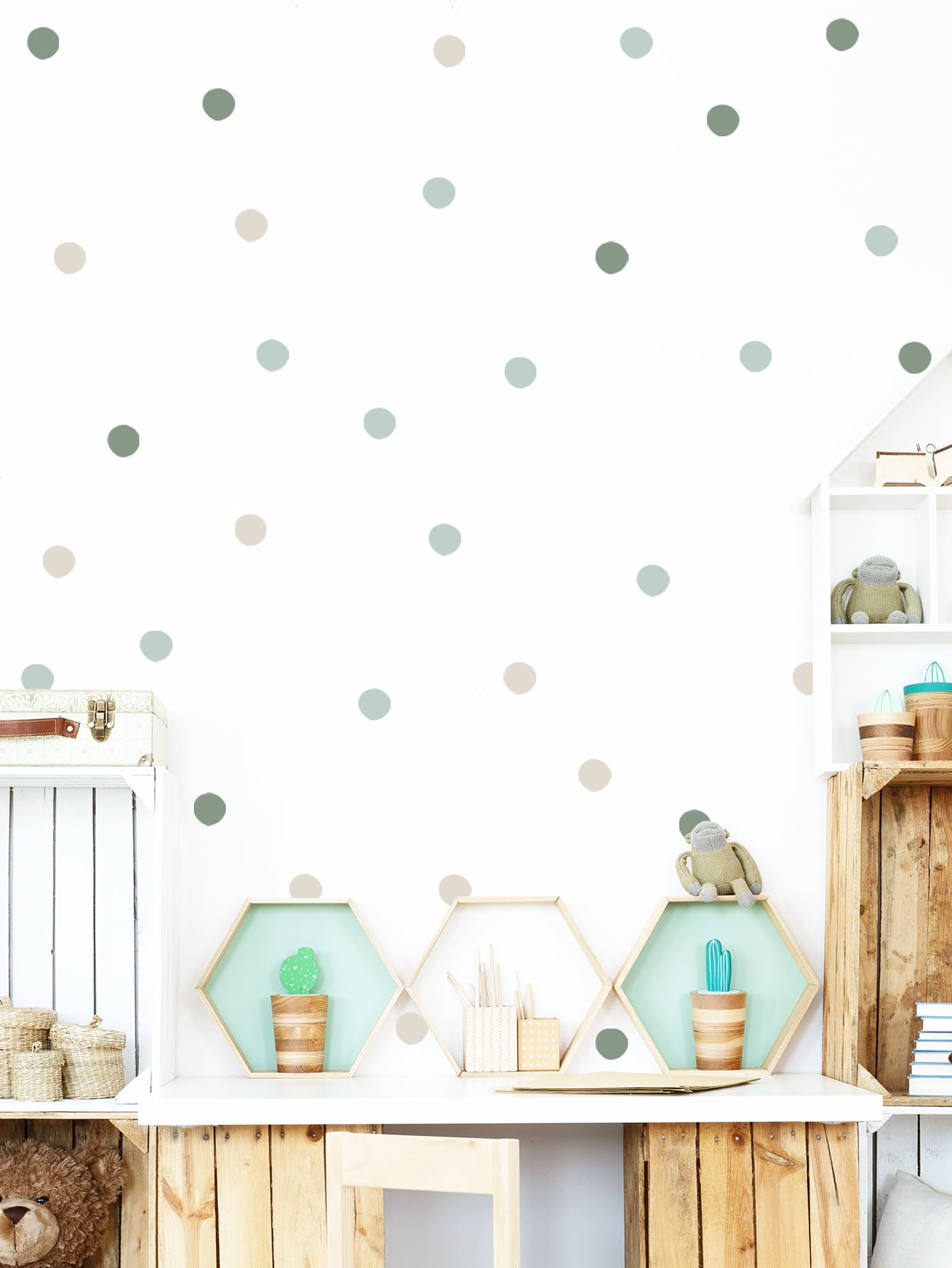 Dot Print DIY Kids Wall Sticker, PVC Self Adhesive Wall Art Decal For Home Decor, Stickers, Wall Decal, Vinyl Decal For Home Decorations, Spring Decoration Items Refresh Your Home, Festival Decoration Stickers Gifts Birthday Graduation - Multicolor - View 1