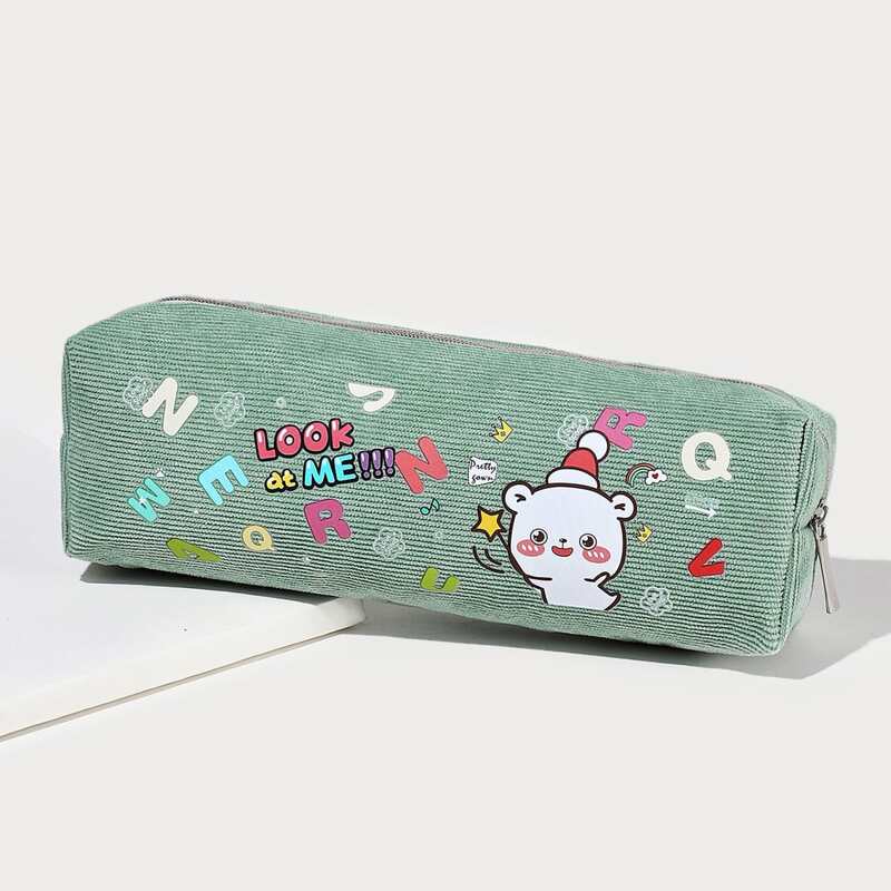 

Cartoon Bear Print Pencil Bag, Mint green