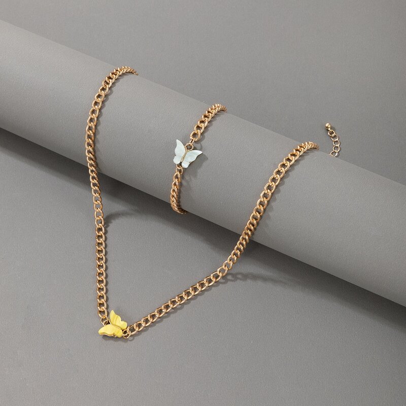 

1pc Butterfly Necklace & 1pc Chain Bracelet, Gold