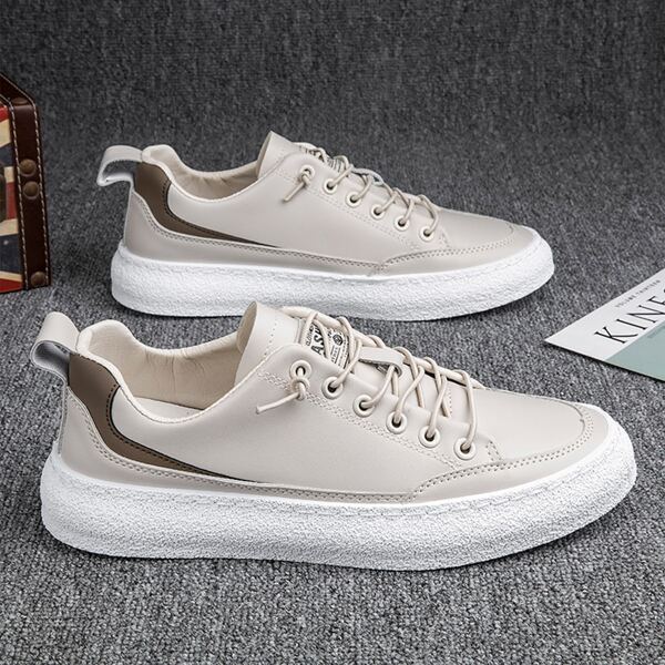 

Men Lace-up Front Low Top Skate Shoes, Beige