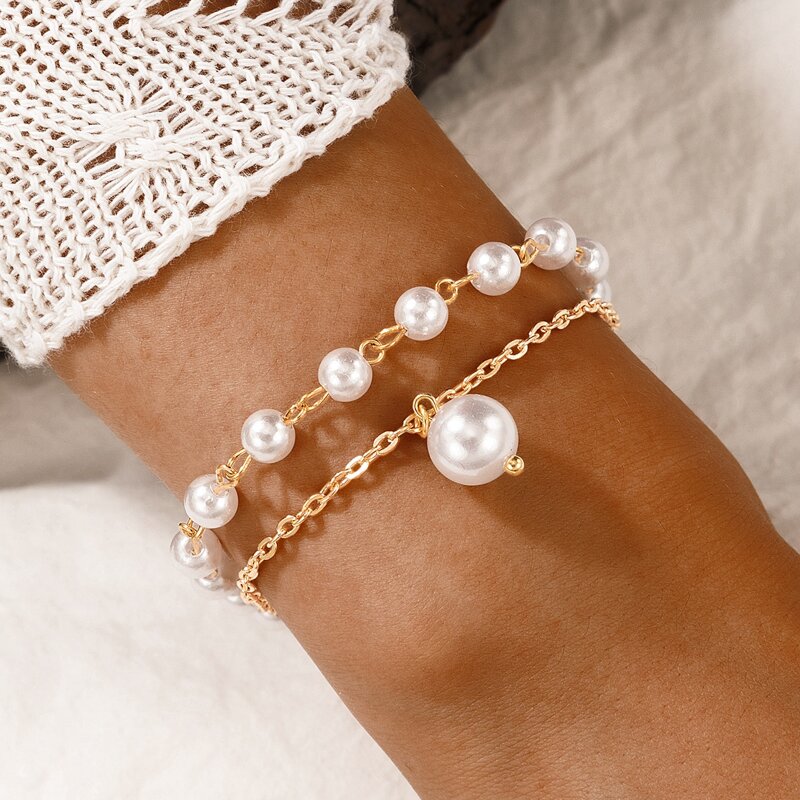 

1pc Faux Pearl Decor Bracelet, Gold