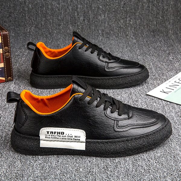 

Men Letter Patch Lace-up Front Skate Shoes, Black