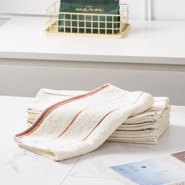 

1pc Striped Pattern Face Towel, Beige