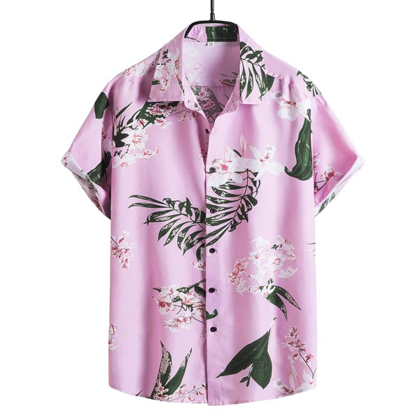 

Men Floral Button Through Shirt, Baby pink