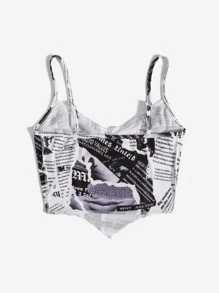 SHEIN Newspaper Print Bustier Cami Top - Black and White - View 2