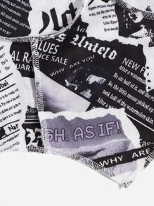 SHEIN Newspaper Print Bustier Cami Top - Black and White - View 5