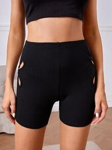 SHEIN Cut Out Ring Linked Biker Shorts - Black - View 4
