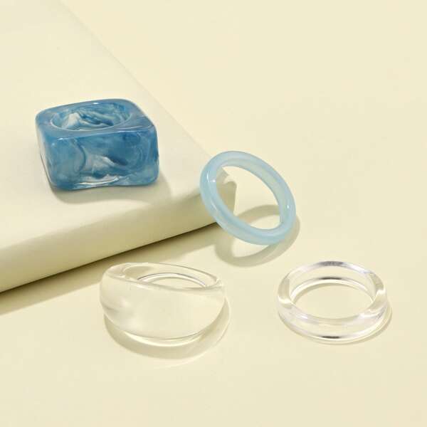

4pcs Resin Ring Set, Multicolor