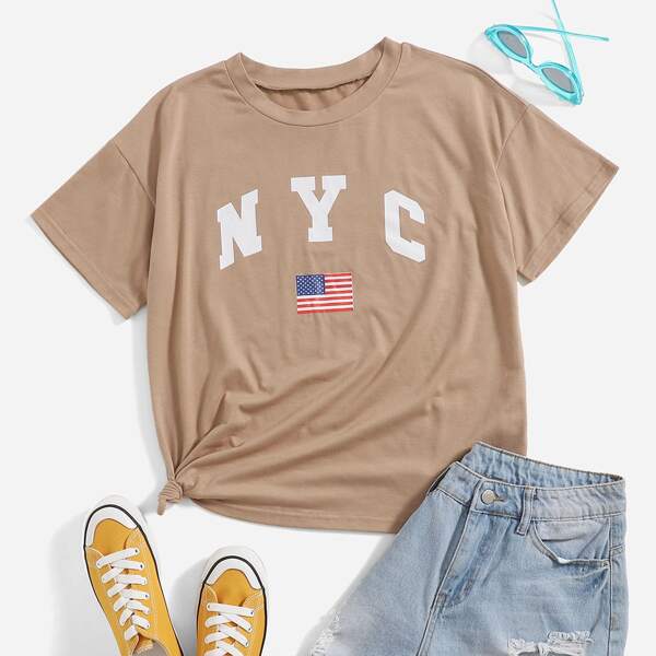 

Flag & Letter Graphic Tee, Khaki