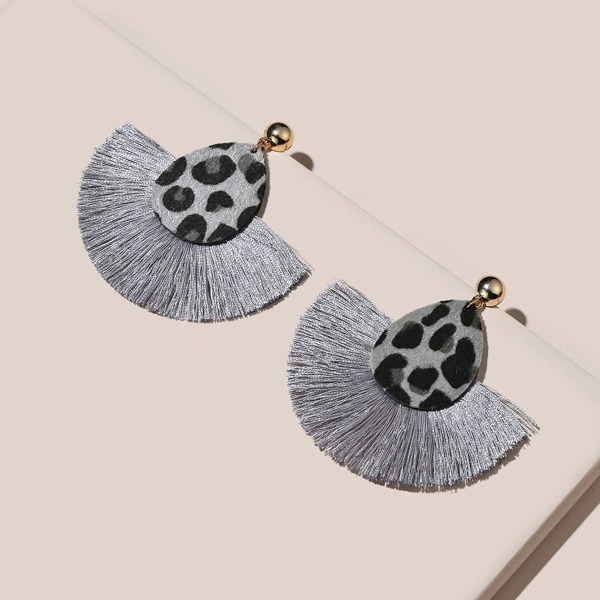 

Tassel Decor Leopard Print Drop Earrings, Grey