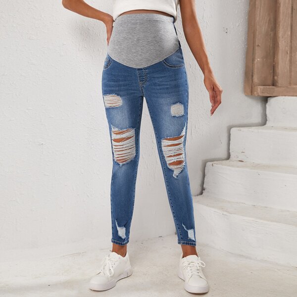 

Maternity Ripped Detail Skinny Jeans, Dark wash