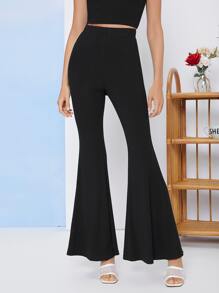 High Waist Flare Leg Pants - Black - View 1